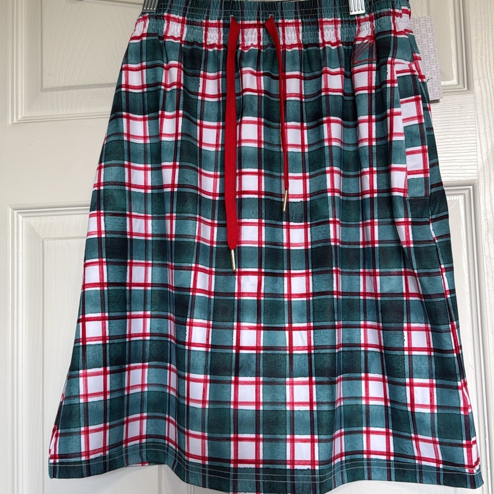 Plaid A-Line Skirt with Red Drawstring